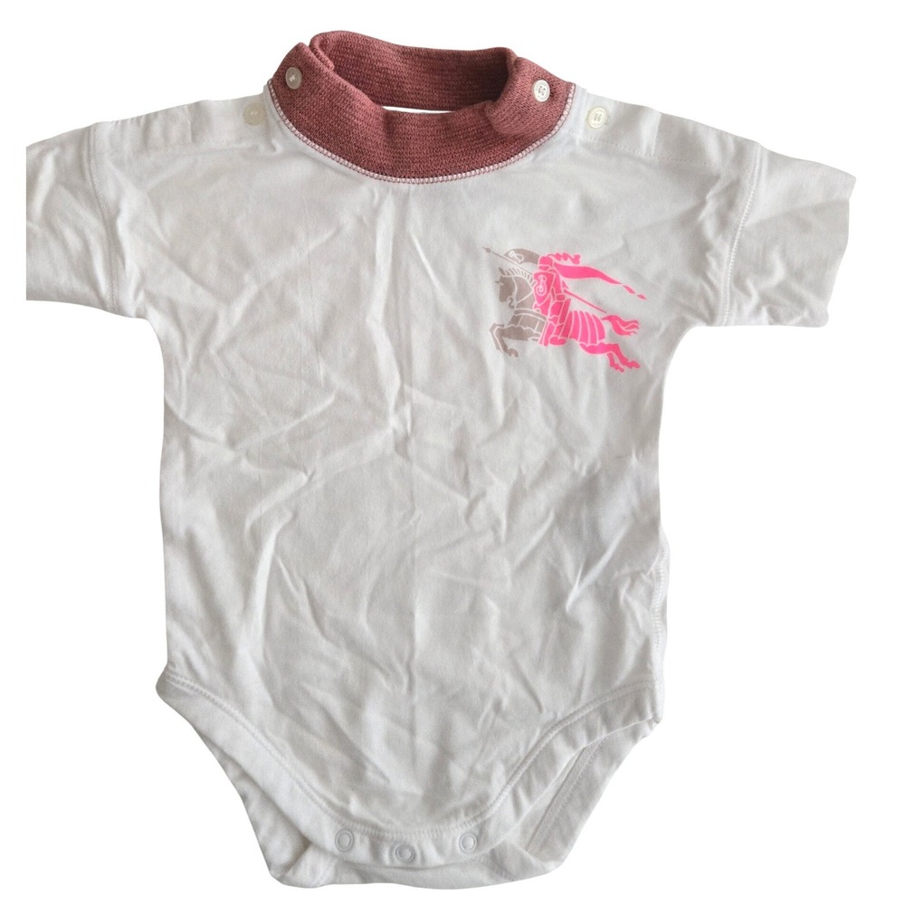 Burberry Children White Pink Knight Logo Bodysuit Mauve Mock Neck 6M 66/44